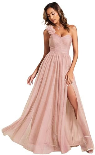 Ever-Pretty Abito Dmigella Donna Linea ad A Abiti Lunghi Donna da Cerimonia Chic Senza Maniche Asimmetrico Rosa 38