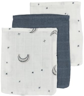 MEYCO Baby Waschhandschuhe Musselin - 3er Pack - 20x17cm - Musselin Waschlappen - 100% Baumwolle - Oeko Tex Zertifiziert - saugfähig, hautfreundlich & schnelltrocknend - Moon Indigo