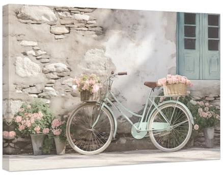 ZXHYWYM Fahrrad mit Blumen Wandbilder Fahrrad Wanddekoration Fahrrad Blumen Leinwanddruck Bauernhaus Badezimmer Küche Zuhause Wanddekoration mit Rahmen (A (40.00 x 60.00 cms))