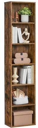 VASAGLE Bibliothèque, Étagère sur 6 Niveaux, Meuble de Rangement Ouvert, Étagère, 24 x 40 x 178,5 cm, pour Salon, Bureau, Salle à Manger, Marron Rustique LBC167K01