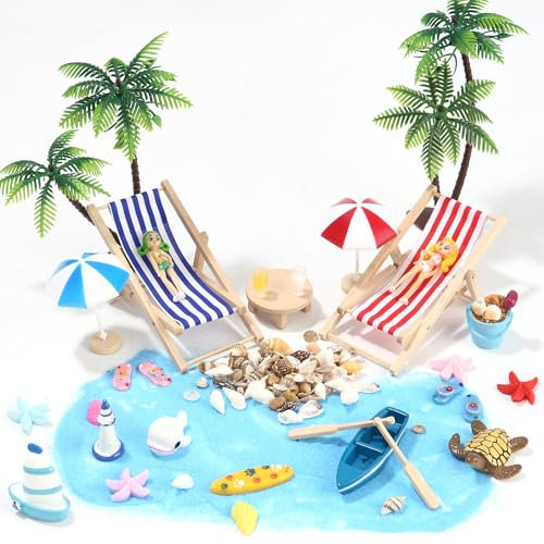 35 pcs Decorazione da Spiaggia in Miniatura,Miniature Spiaggia Micro Paessaggio,mini ombrellone piccolo palmo,decorazione da spiaggia,Mini Set Ornamenti Giardino,Micro Paesaggio da Spiaggia Fai da Te