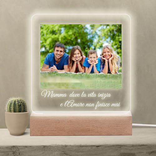 Stileitaliano lampada led personalizzata con foto in acrilico idea regalo festa della mamma compleanno originale targa (Grafica C)