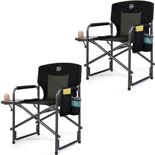 TIMBER RIDGE 2er Campingstuhl Faltbar Ultraleicht 3,3kg Regiestuhl klappbar 180kg mit Seitentisch Angelstuhl mit Seitentasche Getränkehalter tragbar für Camping Angeln Strand Picknick Festival