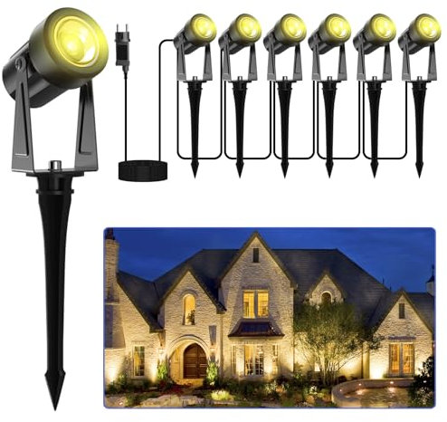 LONIUTO Gartenbeleuchtung mit Strom 20M, 3W*6 Stück Gartenstrahler Wasserdicht IP65, 27V Warmweiß 3000K Gartenbeleuchtung LED Außen für Rasen, Hof, Terrasse, Haus