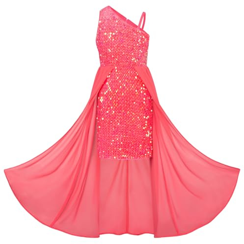 GRACE KARIN Robe de Fête à Paillettes pour Filles A-Ligne Asymétrique sans Manches Robe de Princesse Rouge à Paillettes 10 Ans