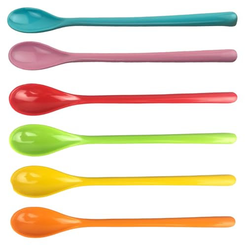 Lot de 6 Cuillères Longues en Plastique Colorées pour Œufs et Latte - 18.5 cm
