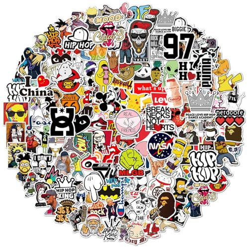 Veszoen 200 Pièces Autocollants Hip Hop Cool Stickers Graffiti Sticker Imperméable Vinyle Autocollant pour Ordinateur portable Guitare Téléphone portable Planche à roulettes