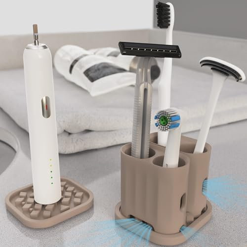 Wingcases - Zahnbürstenhalter (4 Löcher 1 Matten) mit Saugnapf Nicht umfallen, Aufsteckbürsten Halter, für Elektrische Zahnbürste, Bürstenköpfe von Oral B iO, Philips Sonicare, Zungenschaber, Silikon