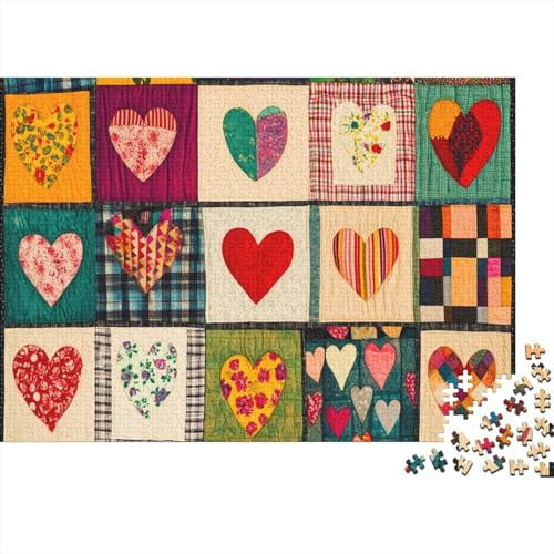 Herzen und Karo Puzzle 1000 Teile Puzzle Teilige Patchwork Quilt Spielepuzzles Für Die Ganze Familie Brain Challenge Raumdekoration Lernspiel Spielzeug Geschenk Mehrfarbig 1000pcs (75x50cm)