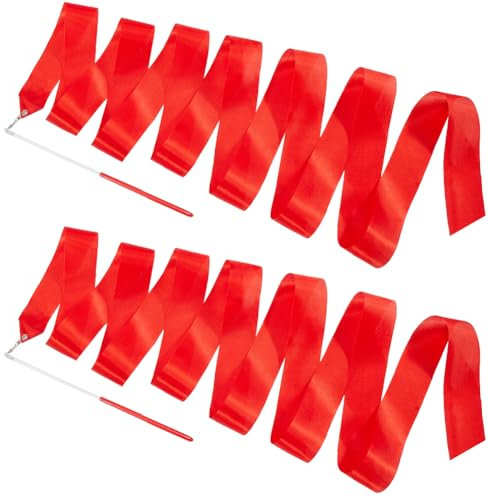 GORGECRAFT 2pz Nastri Da Ballo Rossi 4.3m di Lunghezza Nastro Da Ginnastica Ritmica Nastri Da Ballo Artistici Nastri Da Ballo per Ballerini Bacchetta Nastri Da Ballo per Allenamento di Danza Artistica