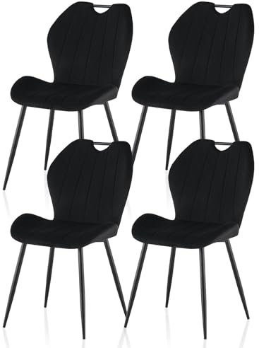 TUKAILAI Esszimmerstühle 4er Set aus Samt, Küchenstuhl Polsterstuhl Wohnzimmerstuhl mit Polster-Rückenlehne und Metallbeine, Stühle Sessel für Esszimmer Wohnzimmer Küche Schlafzimmer, Schwarz