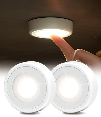 EZVALO LED Puck Lights, Rechargeable Battery Touch Light, 2.5'' Mini Tap Lights, Wireless Closet Light, Under Cabinet Lighting, 3 Color Temps, Stick On Lights Kitchen,Closet,Pantry(2 Pack)