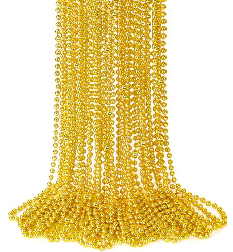 Karnevals-Perlen, goldfarbene Perlenketten, Zubehör, 83,8 cm, Karnevals-Halskette, Kostüm, Festival-Parade, Überwurf, Hochzeit, Geburtstag, Piratenparty, Schule, Aktivitätszubehör, Dekoration, 15