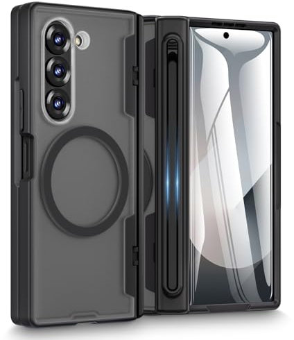 Doeshine Coque pour Samsung Z Fold 6, Translucide Anti-Chocs avec Slot S-Pen Intégré (No S Pen), Charge Magnétique & Protection Charnière Renforcée, [Protection Écran] Etui Housse Cover (Noir)