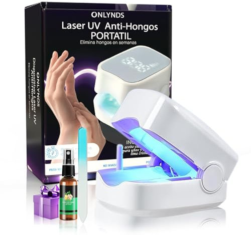 SÚPER Dispositivo ONLYNDS® PREMIUM Limpieza Laser para Eliminar Hongos Uñas Pies + Aceite Esencial + Lima | Dispositivo CERTIFICADO Láser Hongos Uñas 460nm Luz Azul | Altamente Efectiva para Hongos