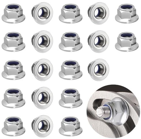 M8 Flange Nuts, 20 Pcs Stainless Steel Metric Hex Lock Nuts, Nylon Insert Self Locking Nut for Industrial Construction Bolts Screws (Silver)