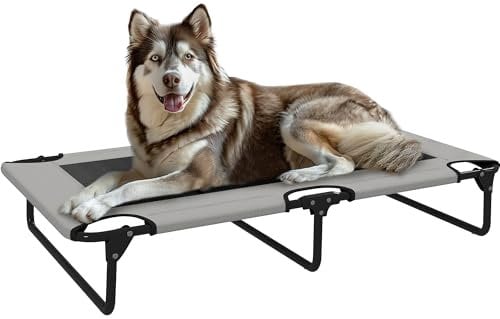 PawHut Erhöhtes Hundebett klappbar Haustierbett, Outdoor Hundeliege mit Netzdesign, Atmungsaktiv, für große Hunde Hellgrau Oxford 107 x 61 x 20 cm