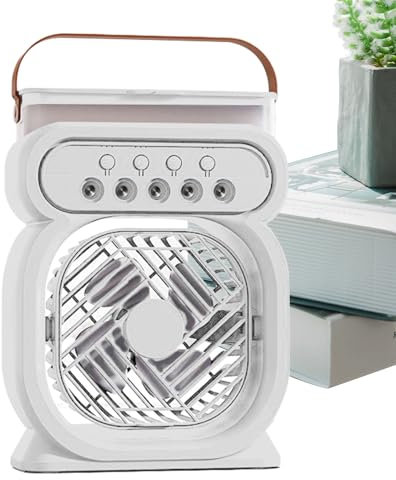Ventilador de nebulización, ventilador portátil con niebla - Ventilador de agua de agua de spray de mesa personal - Enfriador de aire tranquilo de funcionamiento de baterías con luz nocturna, gadgets
