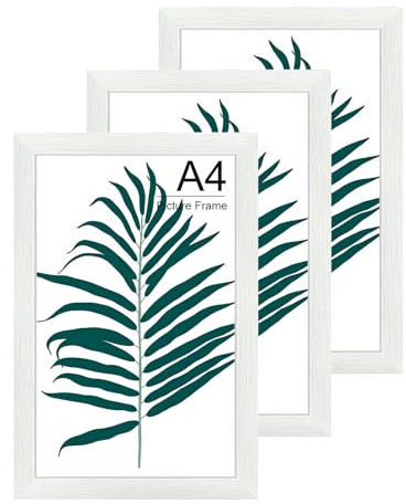 WENGTIAO 3er Set Bilderrahmen A4 Weiß, Holzrahmen Fotorahmen | für Fotos Bilder Poster, A4 Bilderrahmen Dicke 2cm zum Horizontal oder Vertikal für Wand Aufhängen oder Tischdekoration