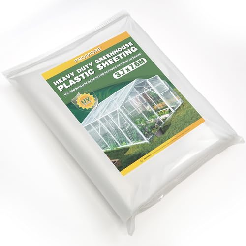 PROMORE 3,7 x 7,6 M Bâche pour Serre en Polyéthylène Plastique Transparent Anti-UV 0,15mm Extra épaisse Couverture De Polytunnel Membrane Horticole,Agriculture Bâtiments Plante de Jardin (150Mu/600G)