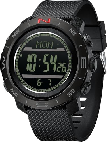 findtime Orologio digitale da uomo, contapassi, contapassi, sportivo, militare, bussola, altimetro, barometro, ABC, orologio tattico da esterno, sveglia luminosa, cronometro, conto alla rovescia, Nero