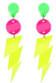 Neon Ohrringe Blitz Bolzen,Retro Acryl Ohrringe Neon Für Karneval Fasching Disco,80er Jahre Damen Karnevalskostüm,Fasching Outfit Damen Karneval Zubehör Für Mottoparty Kostüm Party Maskerade