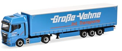 Herpa Model Truck MAN TGX GX curtain-side semi-trailer Große-Vehne, miniature scale 1:87, collectible, Made in Germany, plastic