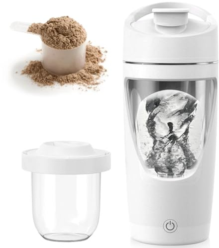 GAOUTO 700ml Elektrischer Protein Shaker: Shaker Proteinshake, Elektrischer Eiweiß Shaker mit Pulverfach,für Proteinshake und Milch Shake, BPA-frei Tritan, Jadeweiß