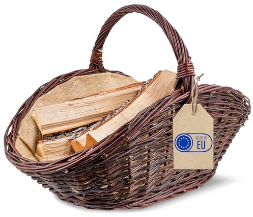 Creative Home Groß Holztrage Rattan Kaminholzkorb Kaminkorb 64 x 39 x 43 cm