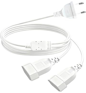 1M Cable de Extensión 2 en 1 de Enchufe Europeo, Alargador Enchufe Plano 2 en 1 Cable Alimentacion, Gestión Eficiente de Energía, Cable Alargador Double Enchufes, Blanco (1M)