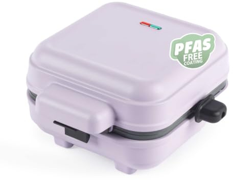 Giles & Posner Sorbet Waffeleisen matt, extra tiefe belgische Platten | PFAS-freie Antihaftbeschichtung, 750 W, Verriegelungsclip für aufrechte Aufbewahrung, Hebewerkzeuge enthalten, lila