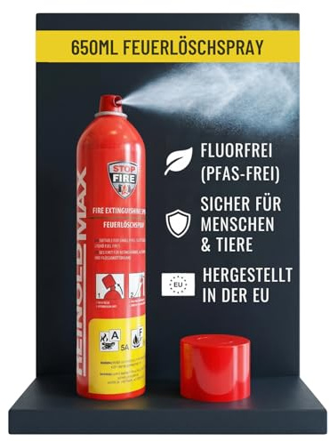 notlok Safety Work 650ml Feuerlöschspray A F & E bis 1000V ohne Fluor | Hautfreundlicher Feuerlöscher für Zuhause, Auto Feuerlöscher Schaum, PFAS-frei, Feuerlöschspray für Küche, Wohnmobil, Boot