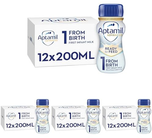 Aptamil Advanced 1 First Infant Baby Milk Ready to Use Liquid Formula, from Birth, 200ml (Pack of 48)