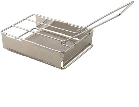 Zeroupshop Placa tostadora de pan plegable de acero inoxidable para camping, senderismo, picnic, parrilla de cocina al aire libre con mango largo, diseño de red de malla segura, 28 cm