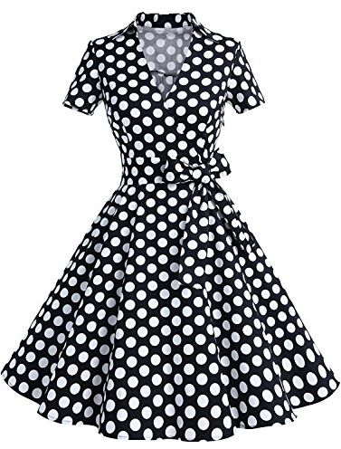 Timormode Robe Années 50's Audrey Hepburn Rockabilly Swing,Plissé Robe à Manches Courtes