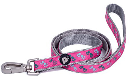 Petface Paws Print Dog Lead, Medium, Cerise/Grey