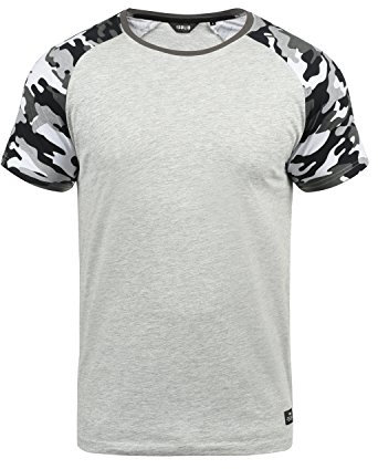 !Solid SDCahil Herren T-Shirt Kurzarm Shirt mit Rundhals-Ausschnitt Camouflage-Muster Baumwollmischung Regular fit, Größe:L, Farbe:Light Grey Melange (8242)
