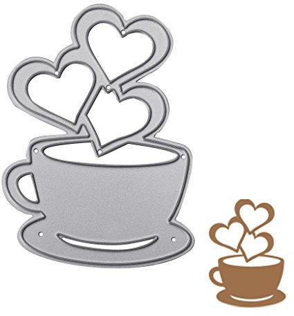 Fxco - Stencil/fustelle a forma di tazzina di caffè con cuori, per scrapbooking, carta, artigianato