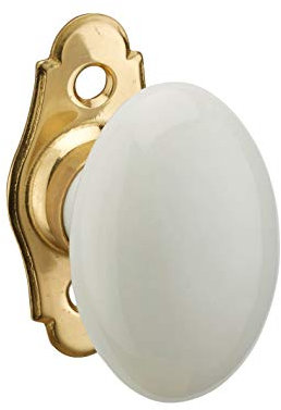 THIRARD - Bouton en porcelaine pour fenêtre, avec vis de pose, laiton poli et blanc