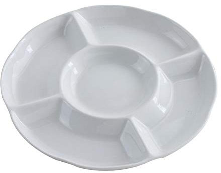BESTONZON Dip/Snack Schalen,5-Fach Unterteiltem Melamin-Menüteller/Antipasti-Teller, Appetizer Tray, Sharing Platte für Frische Snacks (9 Zoll 22.5 x 2,6, Weiß)