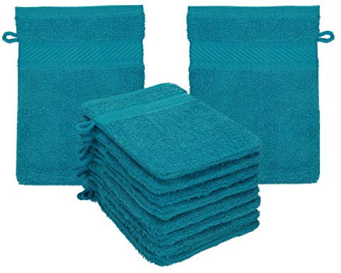 Betz 10 Stück Waschhandschuhe Frottee Waschhandschuh Palermo 100% Baumwolle Waschlappen Set Größe 16 x 21 cm (Petrol)