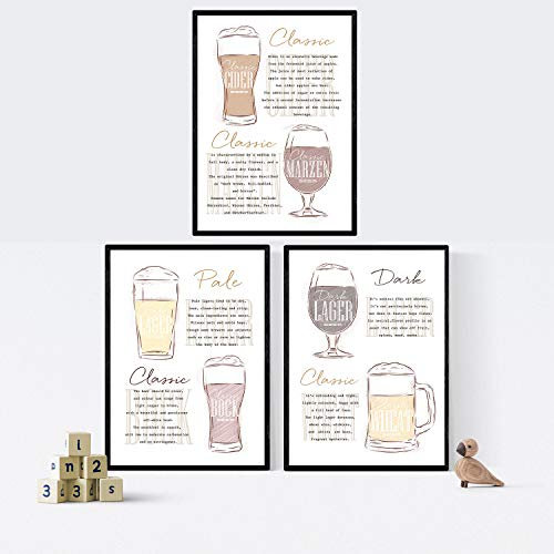 Nacnic Packung von Poster von Bieren und Chupitos. Sheezing-Blätter. Poster von Alkohol und Getränke für Bars. A3 Größe mit Rahmen