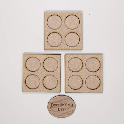 DoodleTech Set of 3 x 25mm Round Warhammer Movement Trays, 2x2 4 Holes Skirmish LOTR 40K