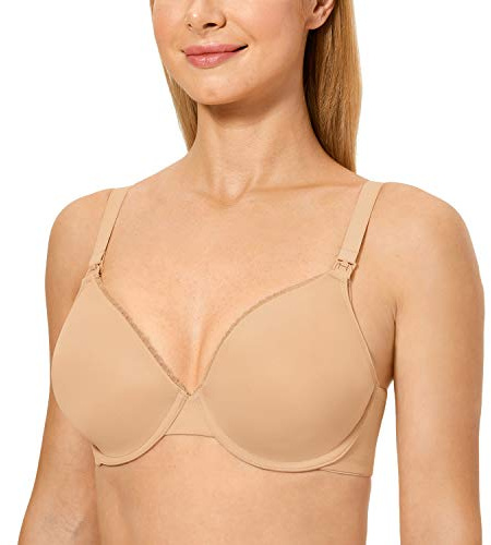 Gratlin Women's Full Cup Lightly Lined Plunge Underwire Maternity Nursing Bra Taupe Tan 38D