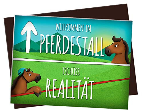 XL Kühlschrankmagnet mit Pferde Motiv und Spruch: Willkommen im Pferdestall