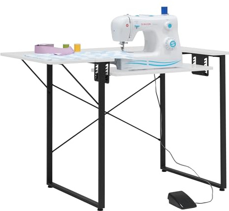 Sew Ready Dart Wood/Metal Multipurpose Machine Table Workstation Desk with Folding Top for Crafts, Sewing, Computers, Laptops, Games, Black Graphite/White 23D x 41W x 30H in