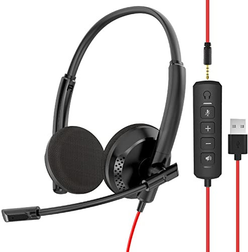 NUBWO USB Headset with Noise Cancelling Microphone, Computer Headset with In-line Volume Controller and Built-in Noise Reduction Sound Card for Skype, Office and Business Calls