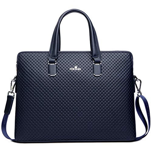FSD.WG ]Borsa da lavoro in pelle per laptop da uomo, Blu, Large