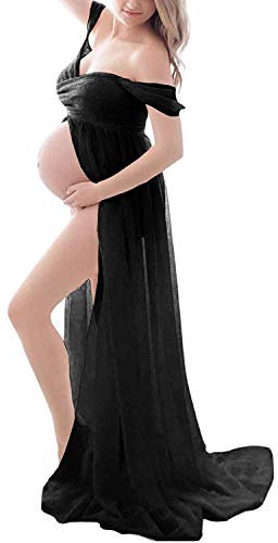 Daysskk Robe de Grossesse Shooting Photo Noir Robe de Grossesse Photographie Robe Femme Enceinte Shooting Photo Robe de Maternité Shooting pour Plage Wedding Cérémonie
