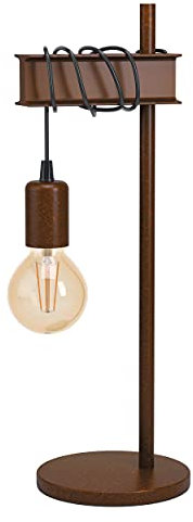 EGLO Tischlampe Townshend 4, 1 flammige Tischleuchte vintage, industrial, Nachttischlampe aus Metall, Wohnzimmerlampe in Antik-Braun, Lampe mit Schalter, E27 Fassung